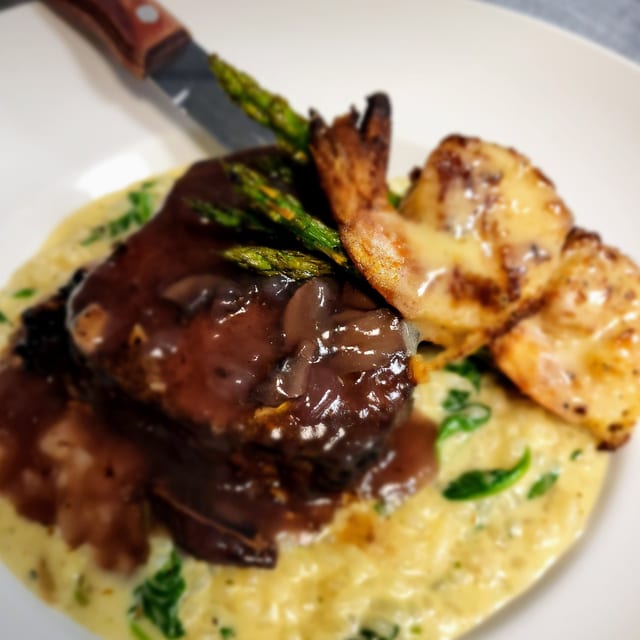 Tenderloin & shrimp.
